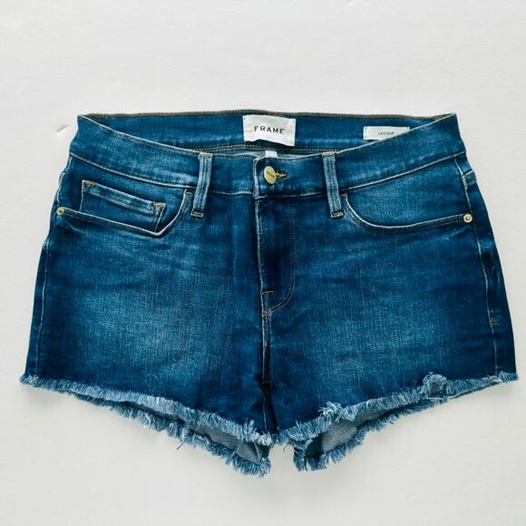Frame Denim Le Cutoff Jean Shorts Size 26 Medium Blue Wash Fray Hem 3" Inseam - Picture 2 of 6